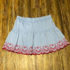 Vineyard Vines Skirt Size Medium Flounce Pull On Chambray Embroidered Summer